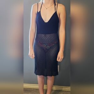 Lulu's Black Crochet Midi Dress